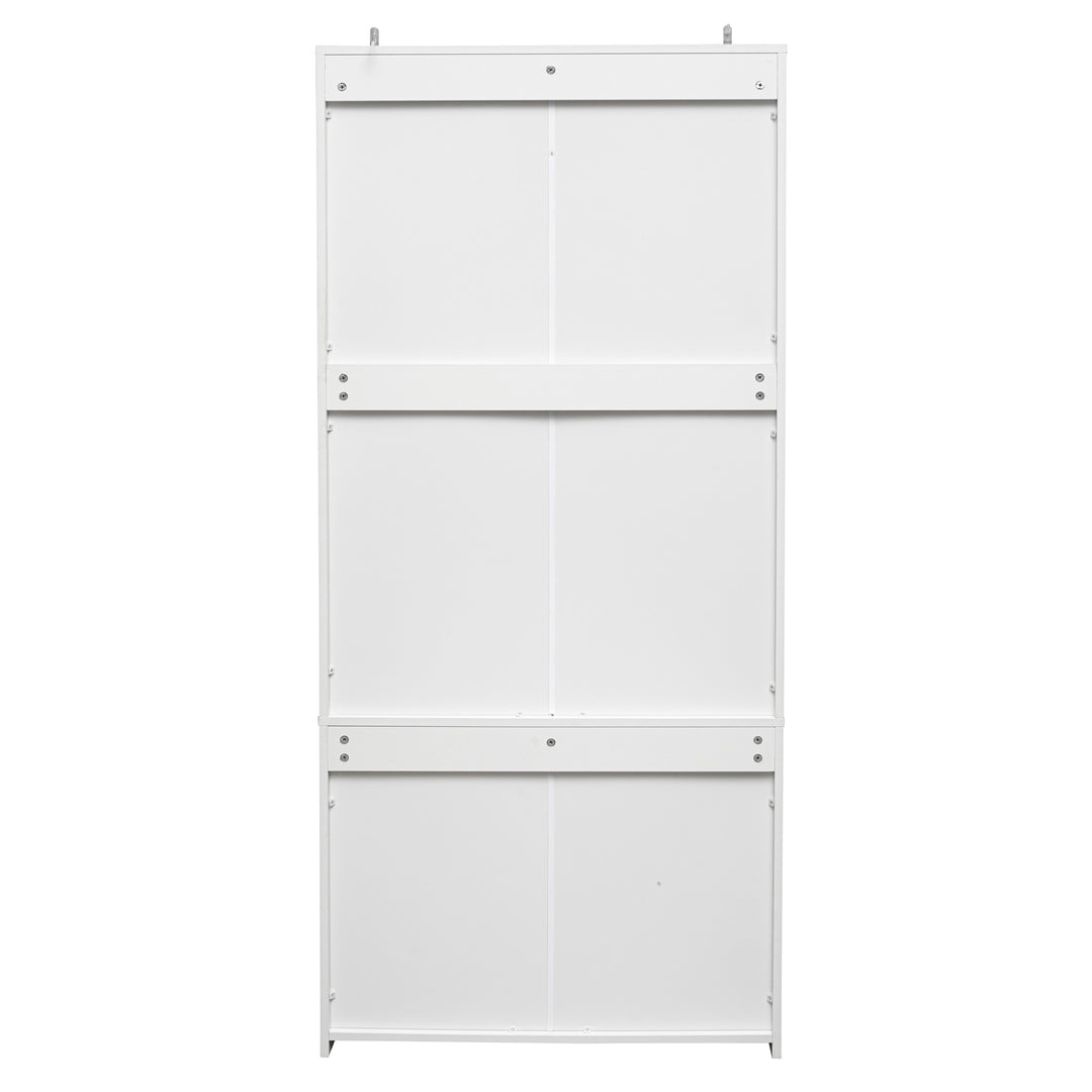 2-Door Wardrobe with 3 Drawers High Wardrobe  Armoire With 2 Rattan Door For Living Room, Bedroom Organizer