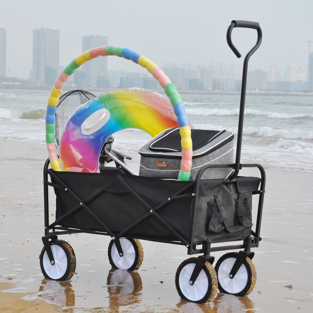 Folding Wagon Garden Shopping Beach Cart (Black)