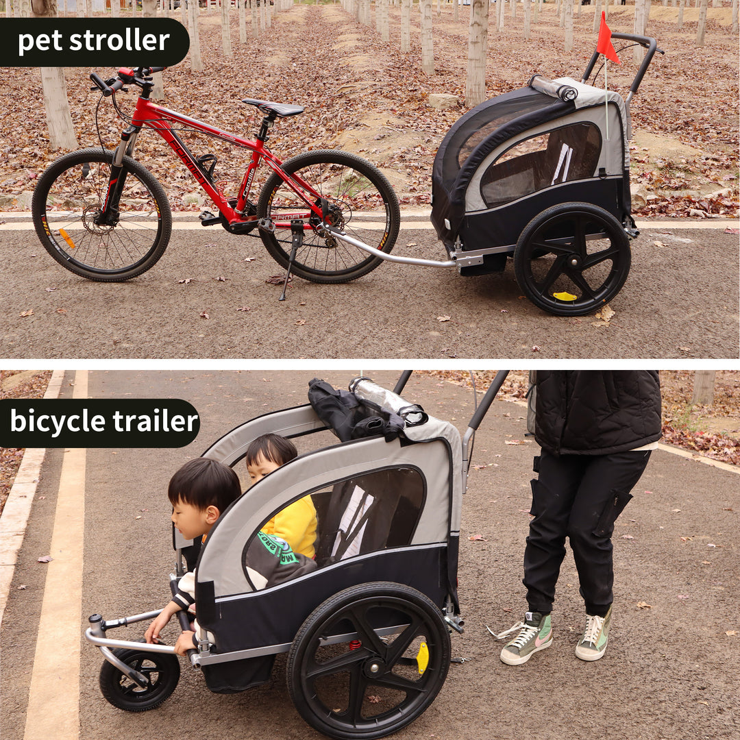 2-in-1 Double 2 Seat Bicycle Bike Trailer Jogger Stroller for Kids Children Foldable Collapsible w/Pivot Front Wheel