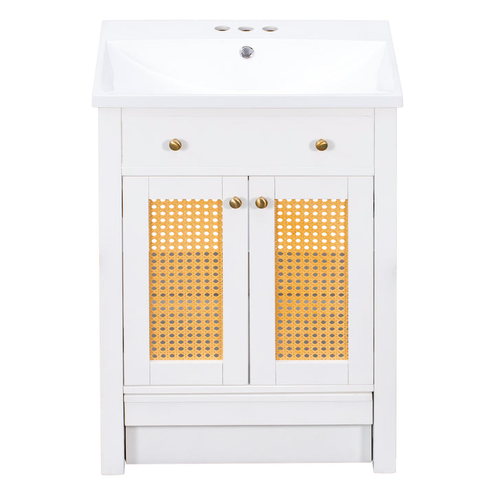 24" Bathroom vanity with Single Sink, White Combo Cabinet Undermount Sink, Bathroom Storage Cabinet, Solid Wood Frame, Pull-out footrest
