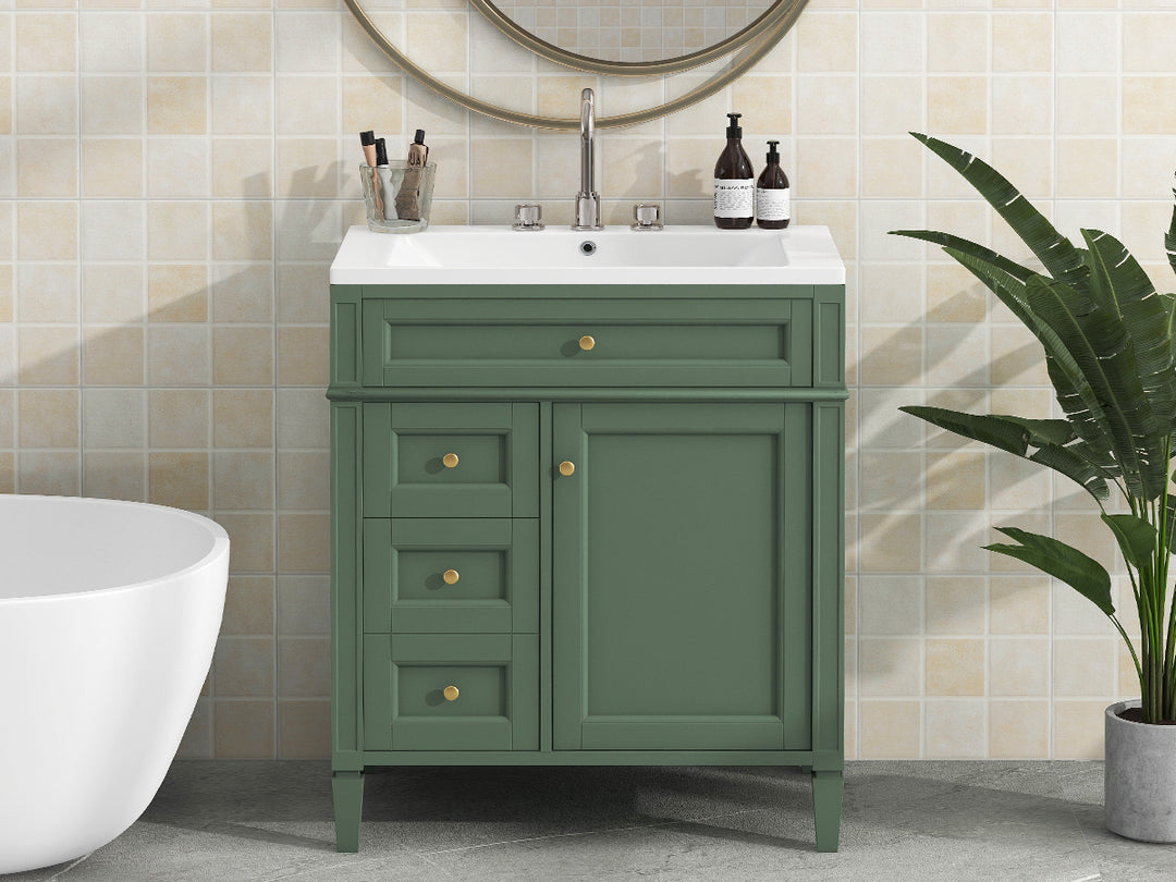 30'' Bathroom Vanity with Top Sink, Modern Bathroom Storage Cabinet with 2 Drawers and a Tip-out Drawer, Single Sink Bathroom Vanity