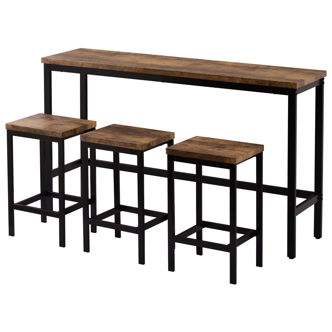 TOPMAX Counter Height Extra Long Dining Table Set with 3 Stools Pub Kitchen Set Side Table with Footrest,Brown