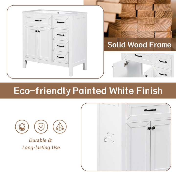 36" Bathroom Vanity without Sink, Cabinet Base Only, Bathroom Cabinet with Drawers, Solid Frame and MDF Board, White