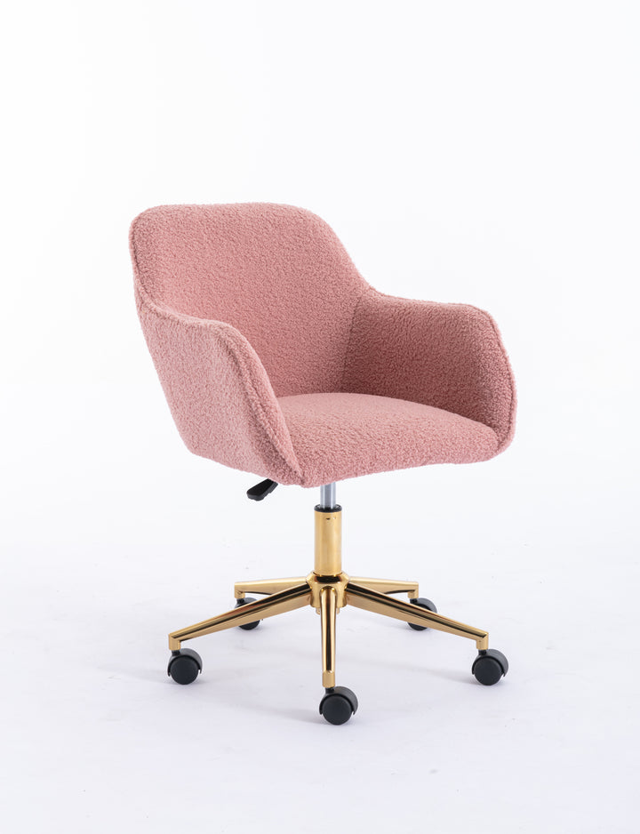 Modern Teddy Fabric Material Adjustable Height 360 Revolving Home Office Chair With Gold Metal Legs And Universal Wheel For Indoor,Pink