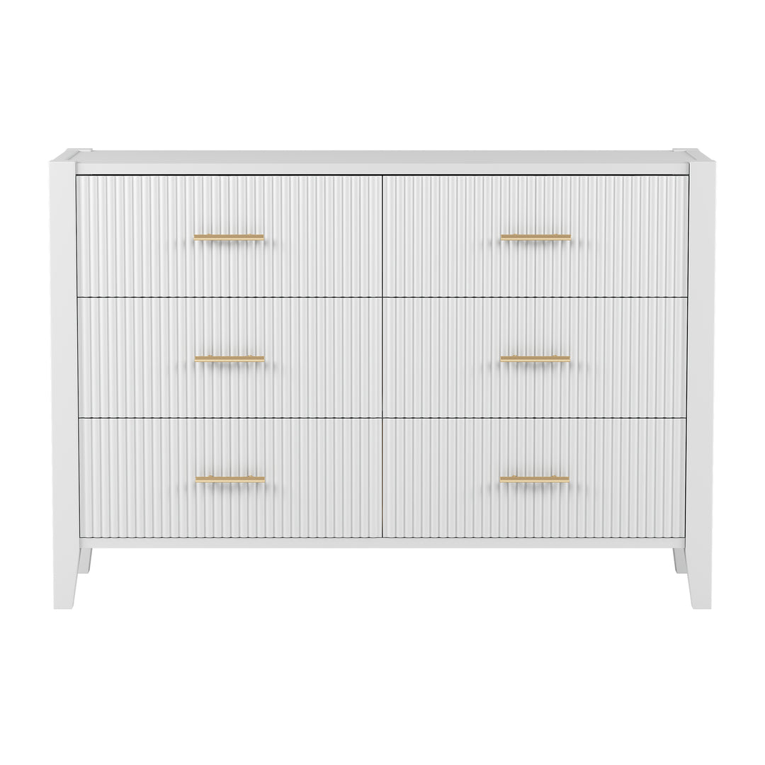 6 Drawer Dresser with Metal Handle for Bedroom, Storage Cabinet with Vertical Stripe Finish Drawer, White(Passed ASTM F2057-23 Test)