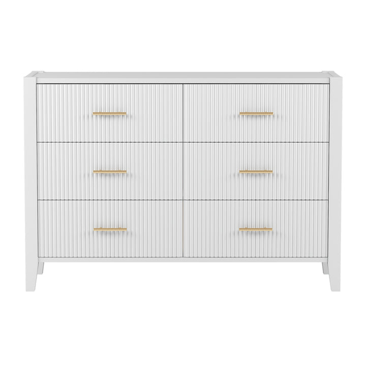 6 Drawer Dresser with Metal Handle for Bedroom, Storage Cabinet with Vertical Stripe Finish Drawer, White(Passed ASTM F2057-23 Test)