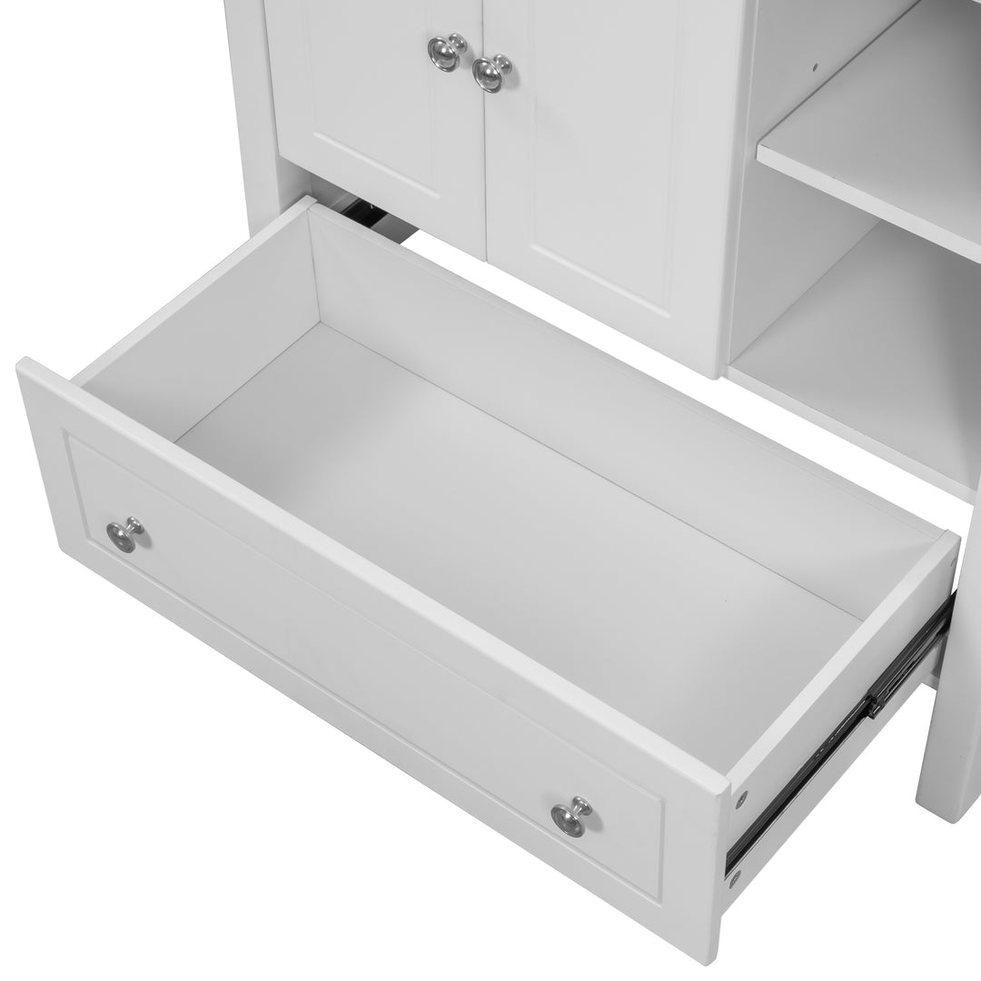 30" Bathroom Vanity Base Only, Solid Wood Frame, Bathroom Storage Cabinet with Doors and Drawers, White