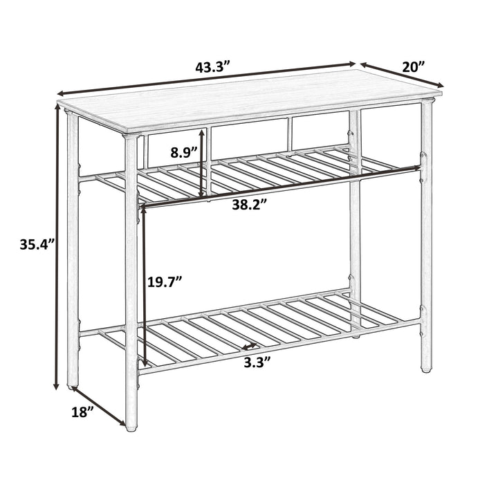 TOPMAX Rustic Farmhouse Counter Height Dining Kitchen Kitchen Island Prep Table, Kitchen Storage Rack with Worktop and 2 Shelves,Faux-Marble, White