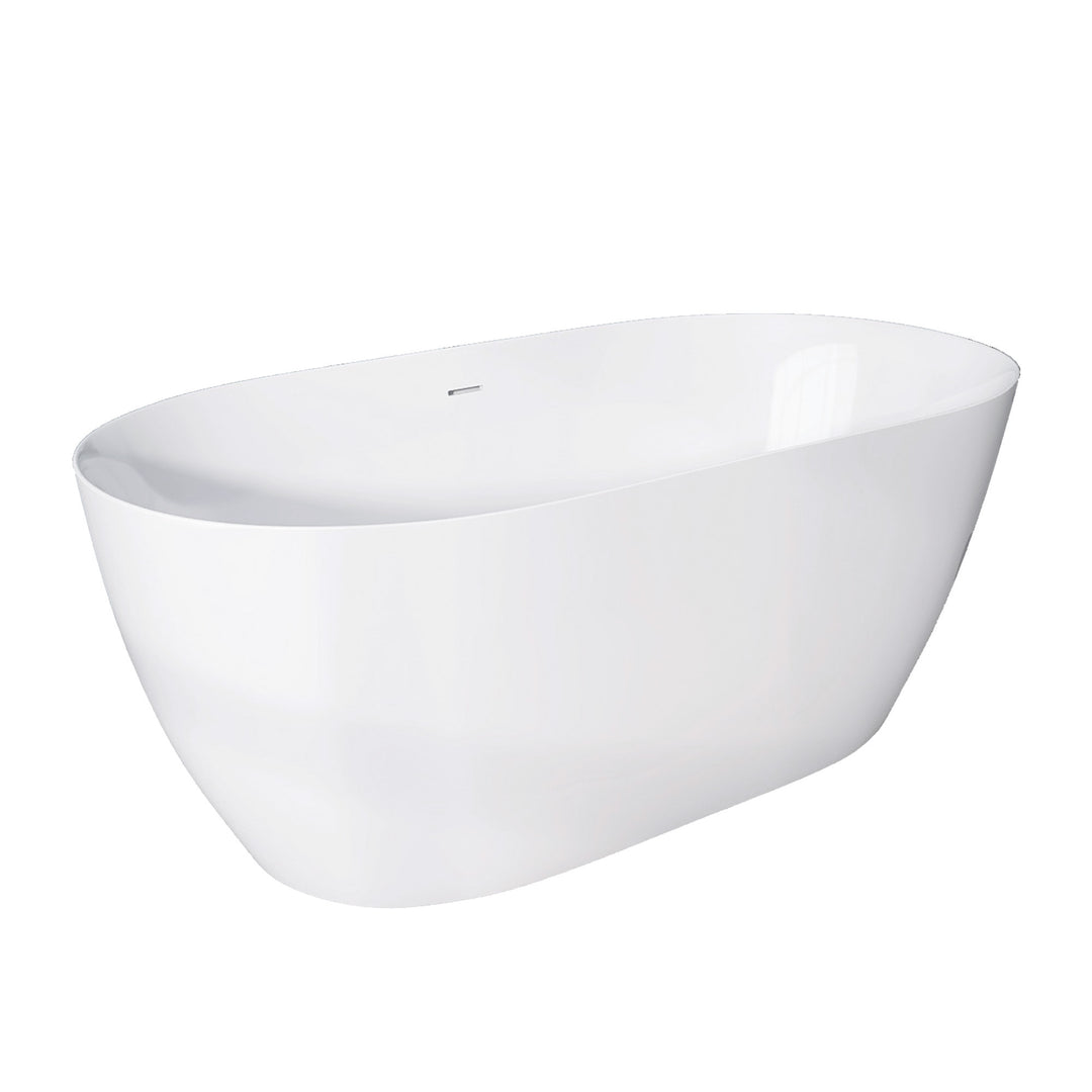 51" Acrylic Free Standing Tub Classic Oval Shape Soaking Tub Adjustable Freestanding Bathtub with Integrated Slotted Overflow and Chrome Pop-up Drain Anti-clogging Gloss White