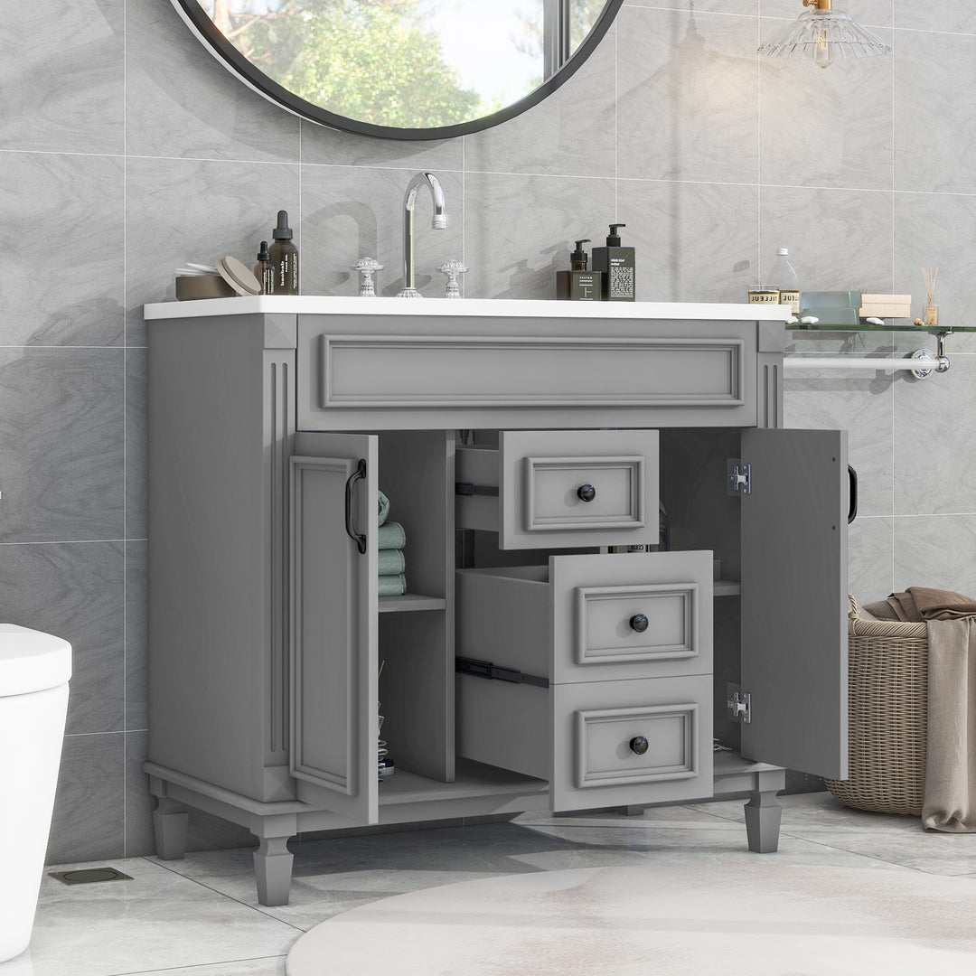 36'' Bathroom Vanity with Top Sink, Modern Bathroom Storage Cabinet with 2 Soft Closing Doors and 2 Drawers, Single Sink Bathroom Vanity