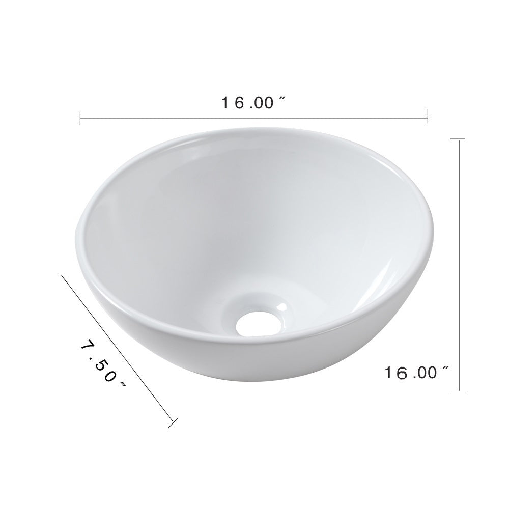 16"x16" White Ceramic Round Vessel Bathroom Sink