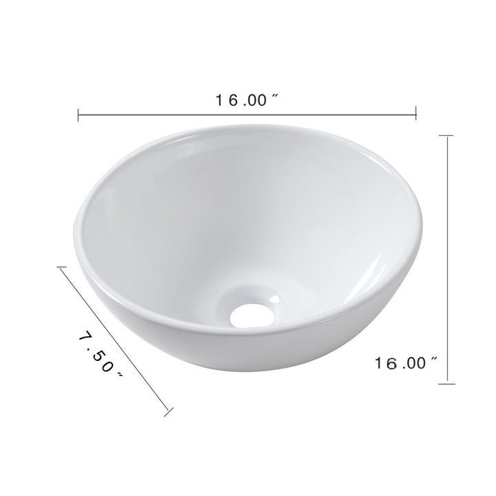 16"x16" White Ceramic Round Vessel Bathroom Sink