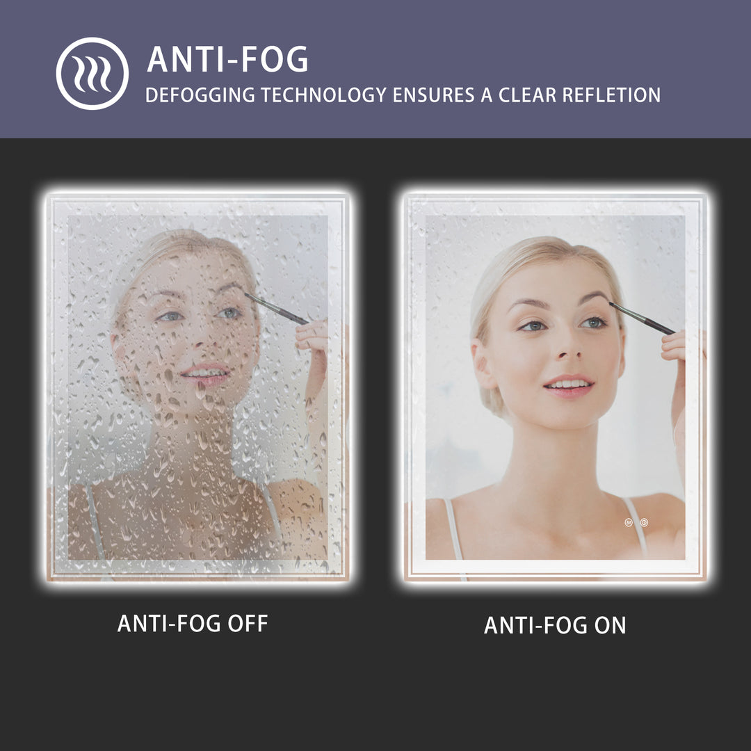 36×28 inch LED-Lit bathroom mirror, wall mounted anti-fog memory Adjustable Brightness front and back light Rectangular Vanity mirror