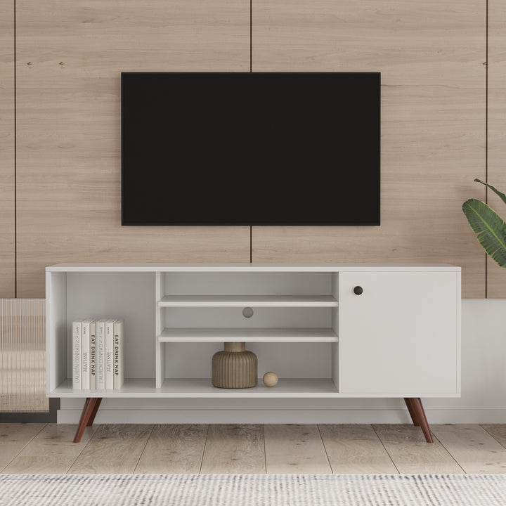 TV Stand Use in Living Room Furniture with 1 storage and 2 shelves Cabinet, high quality particle board,White