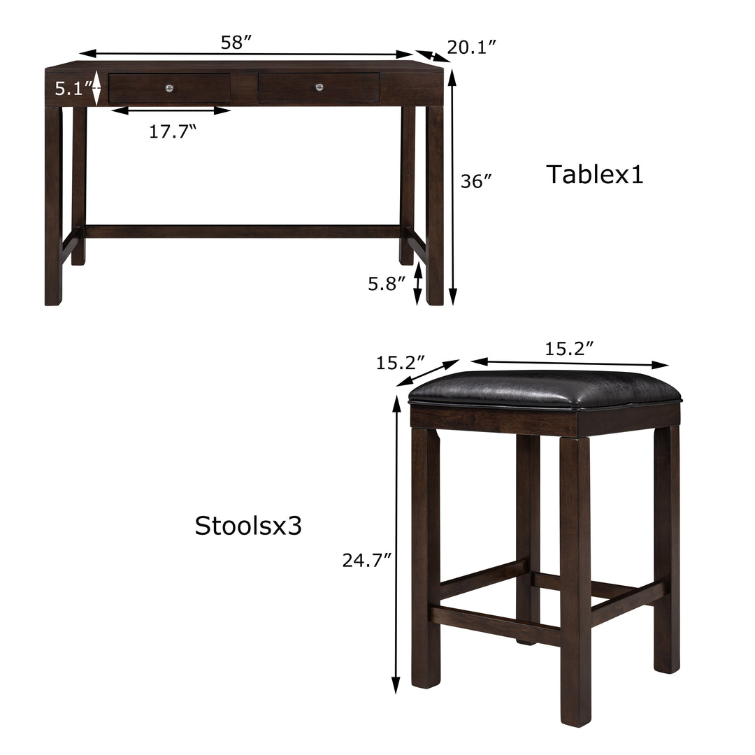 TOPMAX 4-Piece Counter Height Table Set with Socket and Leather Padded Stools, Espresso