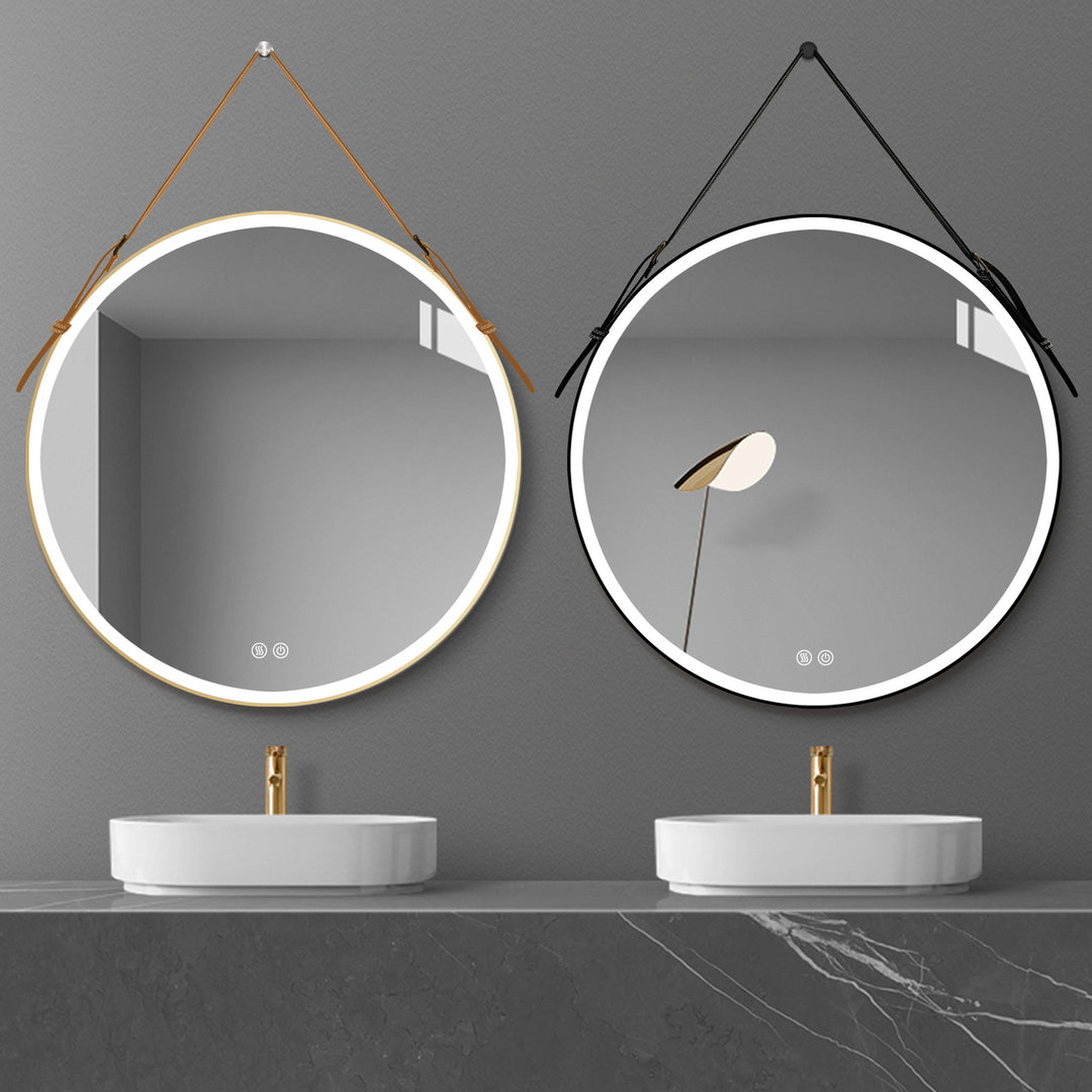 Bathroom LED Mirror 32 Inch Round Bathroom Mirror with Lights Smart 3 Lights Dimmable Illuminated Bathroom Mirror Wall Mounted Large LED Mirror Anti-Fog Lighted Vanity Mirror