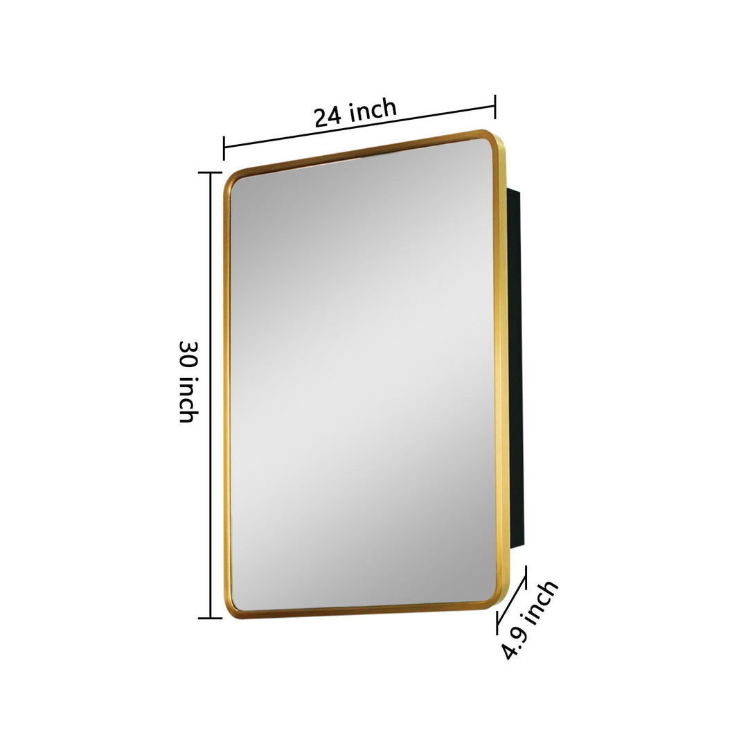 24x30 inch Gold Metal Framed Wall mount or Recessed Bathroom Medicine Cabinet with Mirror