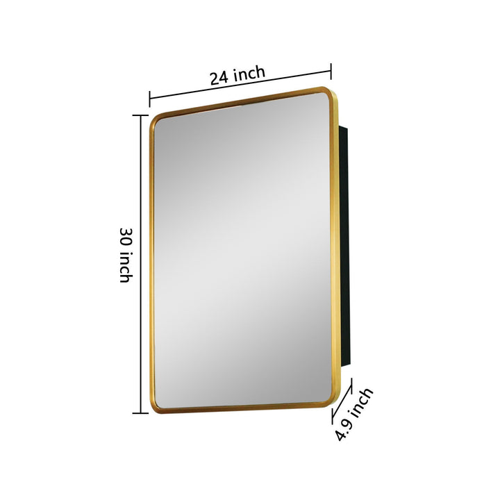 24x30 inch Gold Metal Framed Wall mount or Recessed Bathroom Medicine Cabinet with Mirror