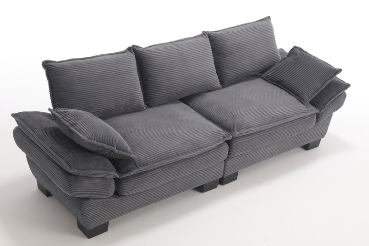 Modern sailboat sofa Corduroy 3-seater sofa with two pillows for small spaces in living rooms, apartments Grey