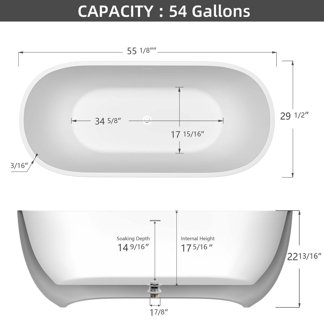 55" Acrylic Free Standing Tub - Classic Oval Shape Soaking Tub, Adjustable Freestanding Bathtub with Integrated Slotted Overflow and Chrome Pop-up Drain Anti-clogging Gloss White