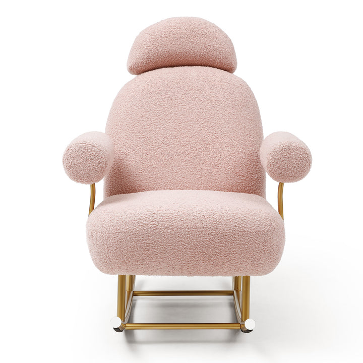 Modern Sherpa Fabric Nursery Rocking Chair,Accent Upholstered Rocker Glider Chair for Baby and Kids,Comfy Armchair with Gold Metal Frame,Leisure Sofa Chair for Nursery/Bedroom/Living Room,Dark Pink