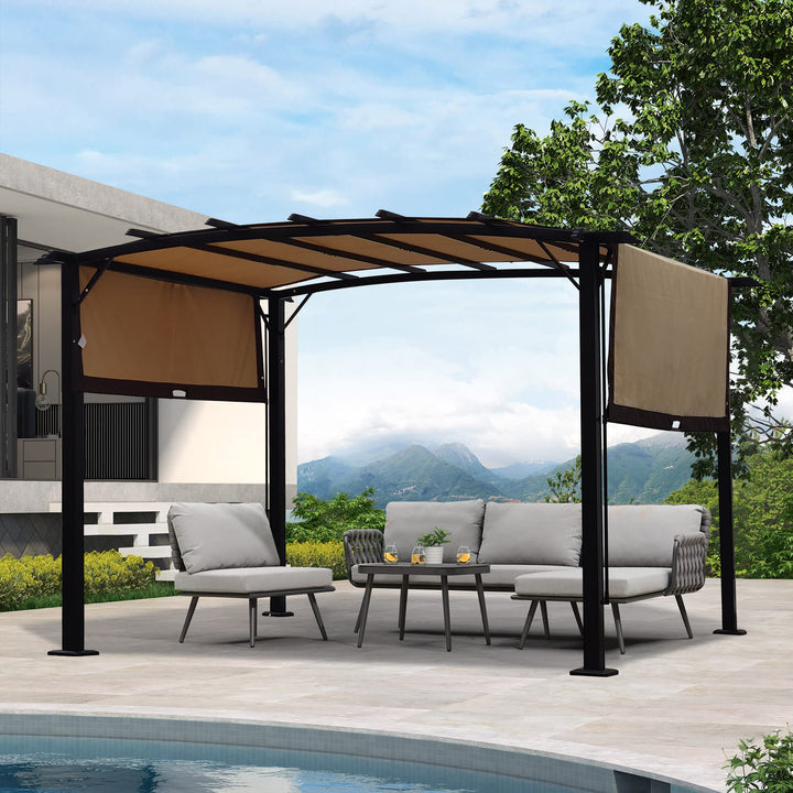 12 x 9 Ft Outdoor Pergola Patio Gazebo,Retractable Shade Canopy,Steel  Frame Grape Gazebo,Sunshelter Pergola for Gardens,Terraces,Backyard same as W419S00041