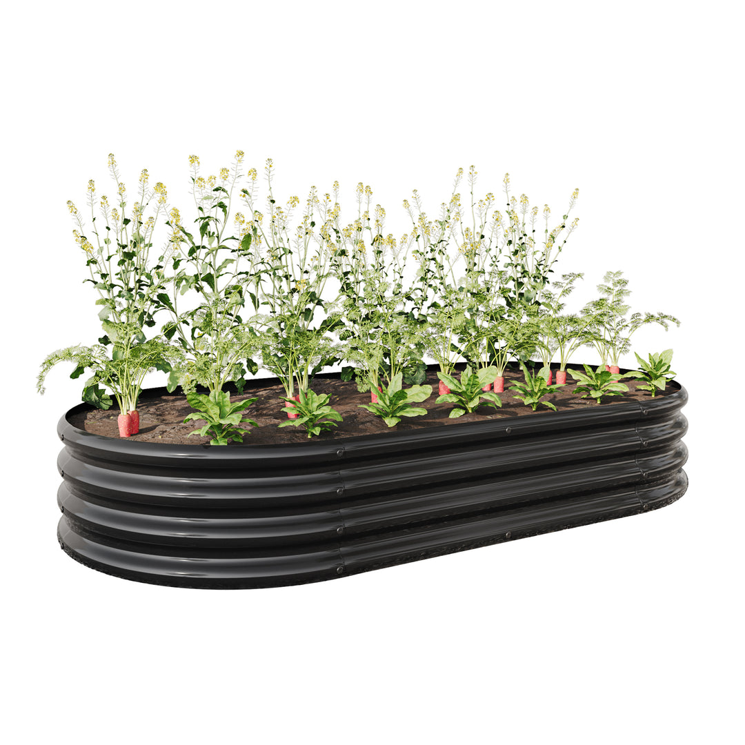 Raised Garden Bed Outdoor,   Oval Large Metal Raised Planter Bed for for Plants, Vegetables, and Flowers - Black