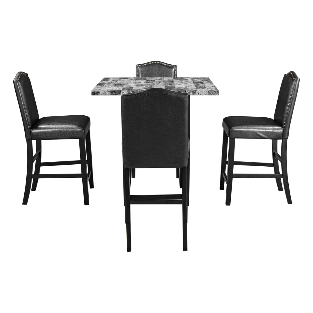 TOPMAX 5 Piece Dining Set with Matching Chairs and Bottom Shelf for Dining Room, Black Chair+Gray Table