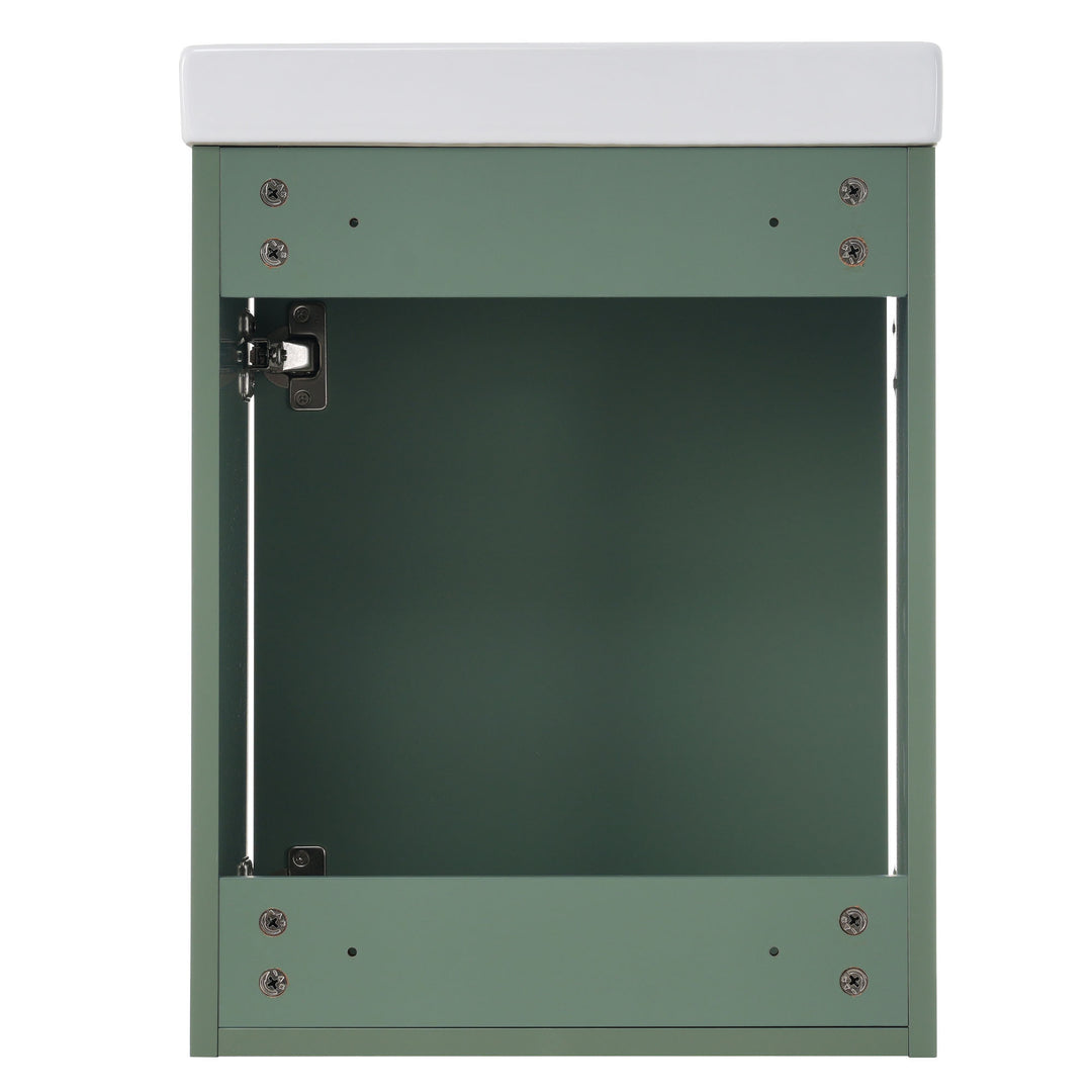 Elegant 16-Inch Green Bathroom Vanity Cabinet with Soft-Close Doors - Easy Assembly, Stylish Storage