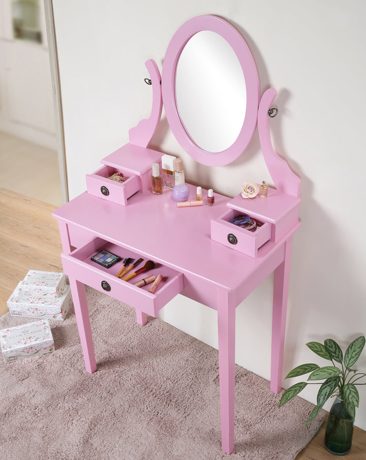 Moniys Wood Moniya Makeup Vanity Table and Stool Set, Pink