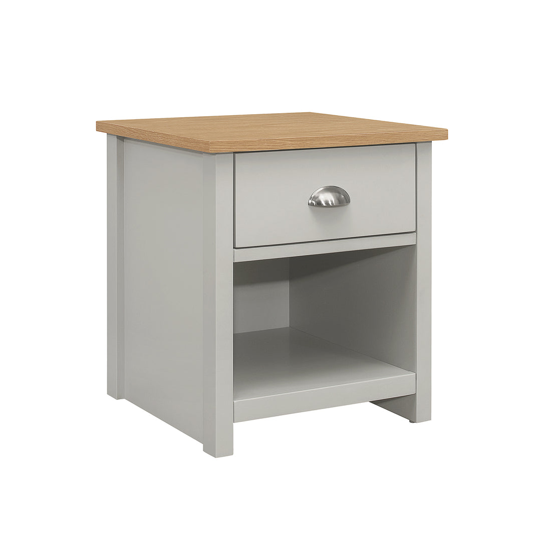 Country Gray Solid One Drawer Nightstand Side Table with Oak Top