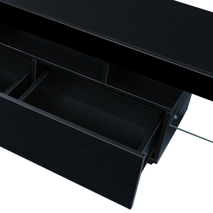 Modern Black TV Stand, 20 Colors LED TV Stand w/Remote Control Lights