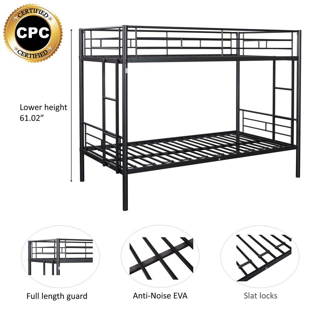 Metal Twin over Twin Bunk Bed/ Heavy-duty Sturdy Metal/ Noise Reduced Design/ 2 Side Ladders/ Safety Guardrail/ CPC Certified/ No Box Spring Needed