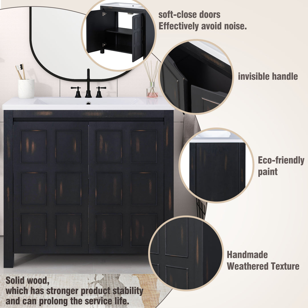 36" Bathroom Vanity Organizer with Sink, Combo Cabinet Set, Bathroom Storage Cabinet, Retro Espresso