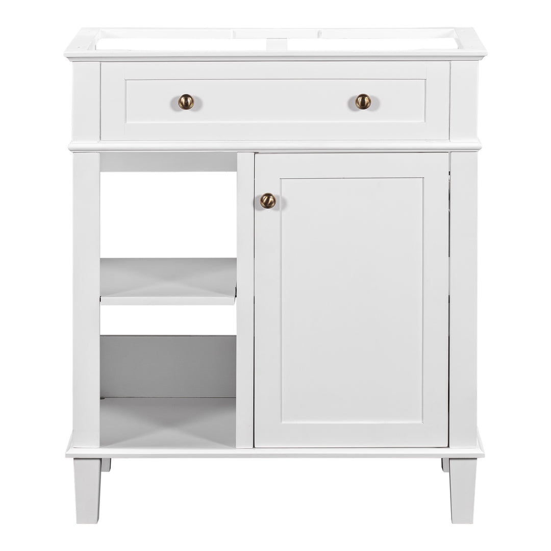 30" Bathroom Vanity without Sink, Bathroom Cabinet Base Only, Solid Wood and MDF Boards, White