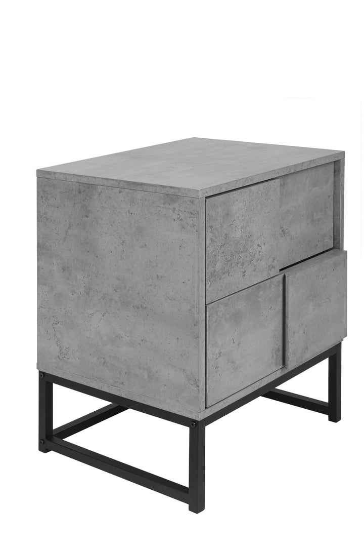 2 Drawer Nightstand,geometric elements,cement grey,for bedroom, living room and study