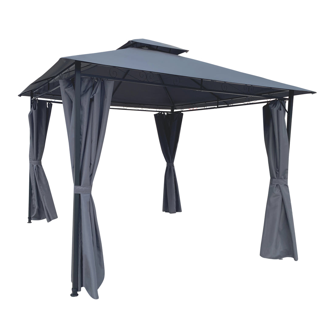 10x10 Ft Outdoor Patio Garden Gazebo Tent, Outdoor Shading, Gazebo Canopy With Curtains,Gray