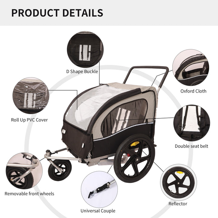 2-in-1 Double 2 Seat Bicycle Bike Trailer Jogger Stroller for Kids Children Foldable Collapsible w/Pivot Front Wheel