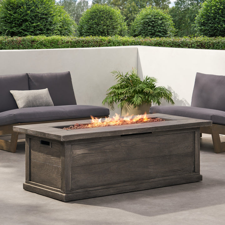 ANCHORAGE 56'' WOOD RECTANGULAR MGO FIRE TABLE GREY - 50,000 BTU With TANK HOLDER