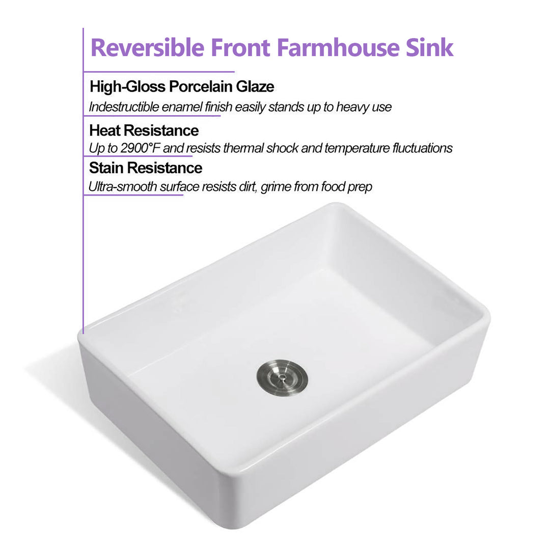 33" L X 20" W Single Basin Ceramic Farmhouse Kitchen Sink with Basket Strainer