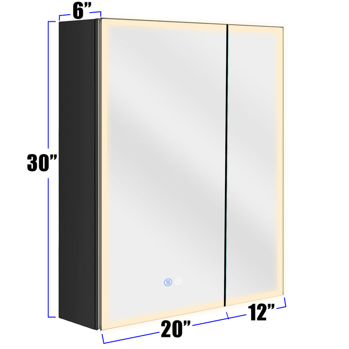 32 X 30 Inch LED Lighted Medicine Cabinet with Mirror for Bathroom Double Door Surface Wall Mount Flip-Out Magnifying Mirror Door Storage Defogger 3 Color Lighting Dimmer Medicine Cabinets Black