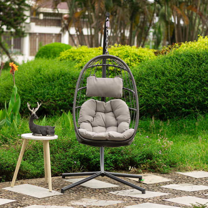 Outdoor patio Wicker Hanging Chair Swing Chair Patio Egg Chair UV Resistant Grey cushion Aluminum frame