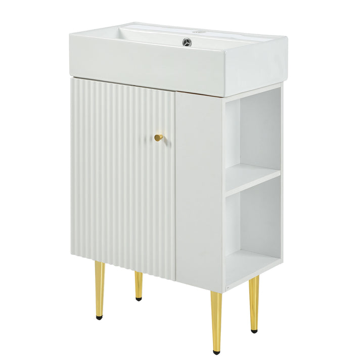 21.6" white Bathroom vanity, Combo Cabinet, Bathroom Storage Cabinet, Single Ceramic Sink, Right side storage