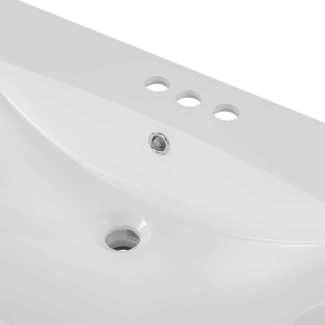 36" Single Bathroom Vanity Top with White Basin, 3-Faucet Holes, Ceramic, White