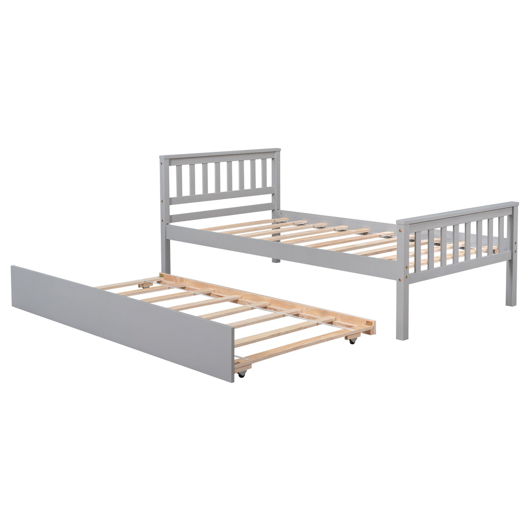 Twin Bed with Trundle, Platform Bed Frame with Headboard and Footboard, for Bedroom Small Living Space,No Box Spring Needed,Grey