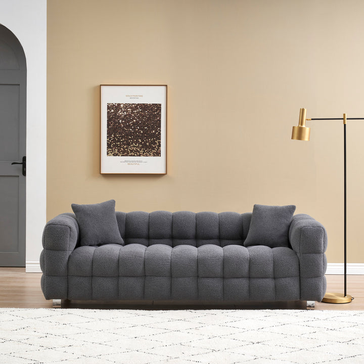 2146  Sofa Include Two Pillows 80" Gray Grain Fleece Fabric Suitable For Living Room Bedroom Apartment