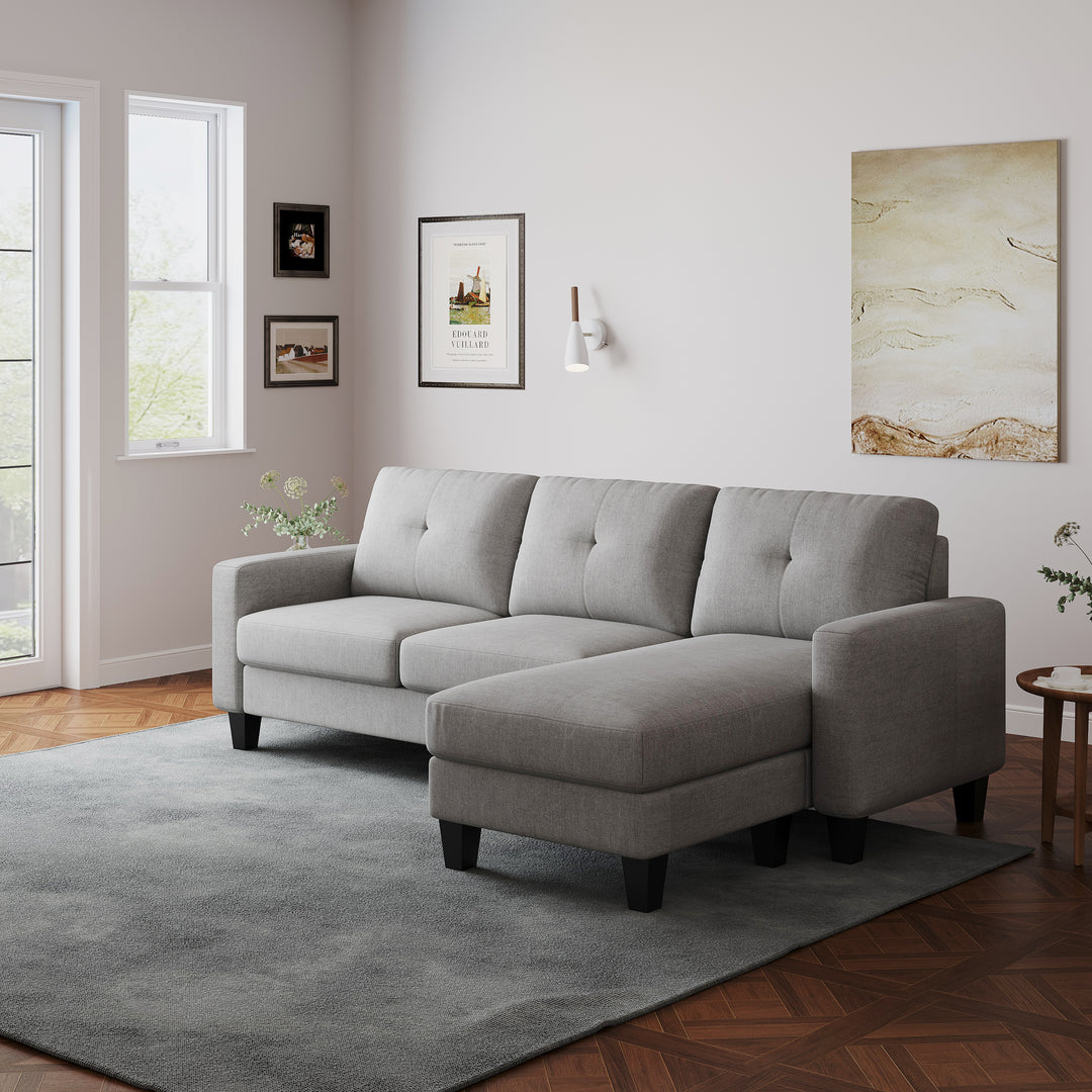 Living Room Furniture with Polyestr Fabric L Shape Couch Corner Sofa for Small Space Grey