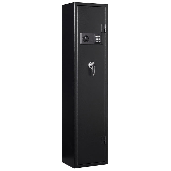 5 Gun Safe for Home Rifle and Pistols, Quick Access Electronic Keypad Rifle Gun with 3 Pistol Pockets, Build-in cabinet ,LED Light,External Battery Cases and Alarm System