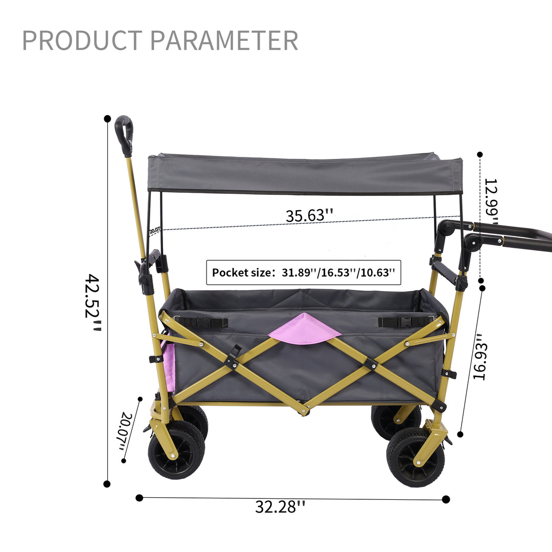 Collapsible Folding Wagon with Removable Canopy, Heavy Duty Foldable Wagon Utility Cart for Garden, Camping, Grocery Cart, Beach Wagon Cart with Wheels and Rear Storage, Camouflage