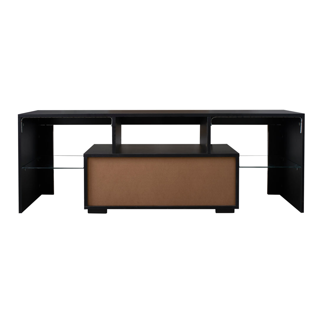 Black TV Stand with LED RGB Lights,Flat Screen TV Cabinet, Gaming Consoles - in Lounge Room, Living Room and Bedroom(Black)